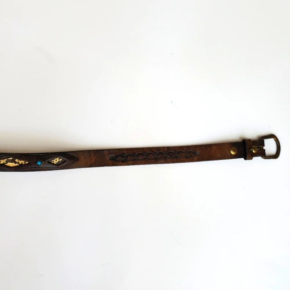 Python & Turquiose Leather Belt Genuine by Southwick / Western Boho - Picture 5 of 16